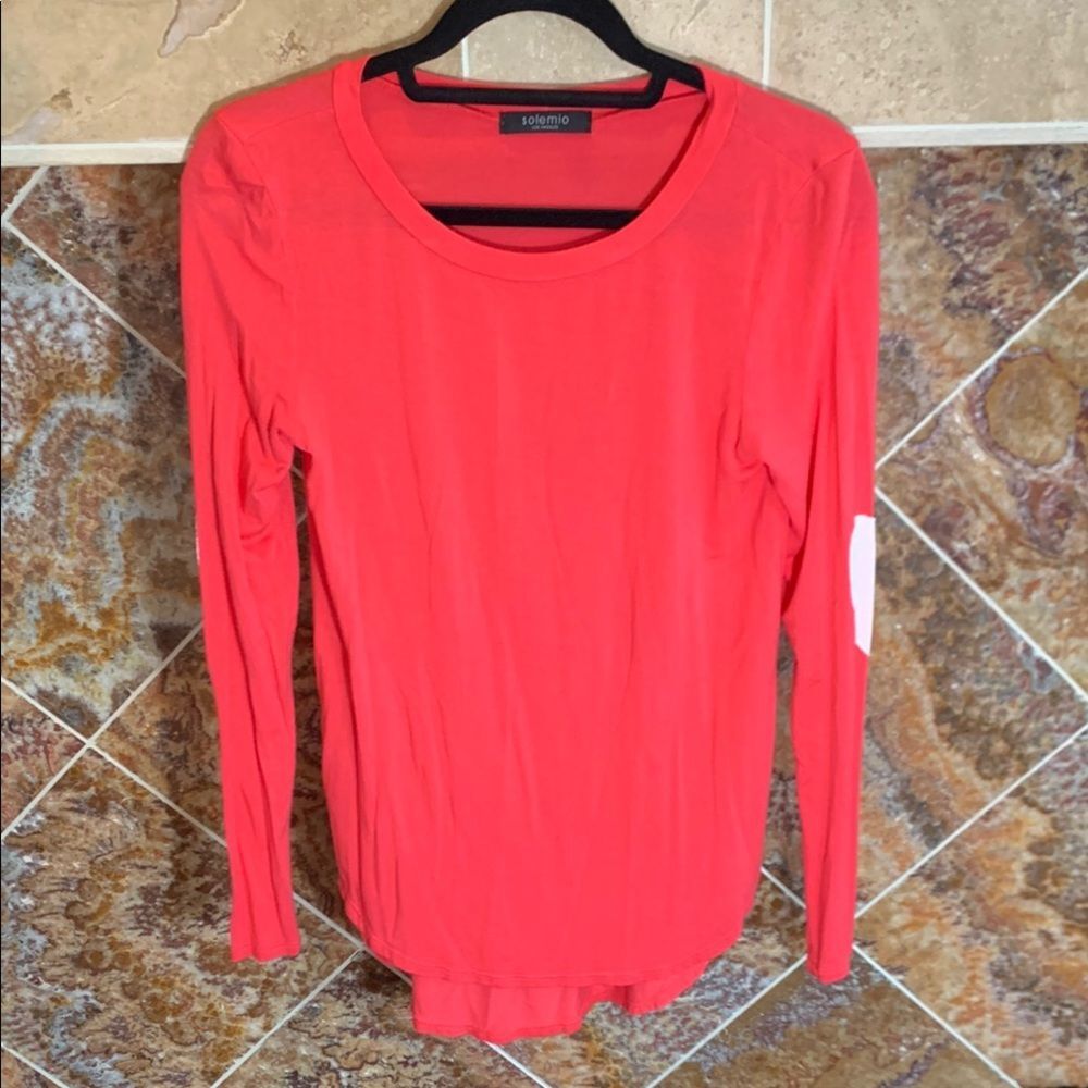 Solemio Coral Fitted Long Sleeve T-Shirt Cream Heart Patches at Elbows Small